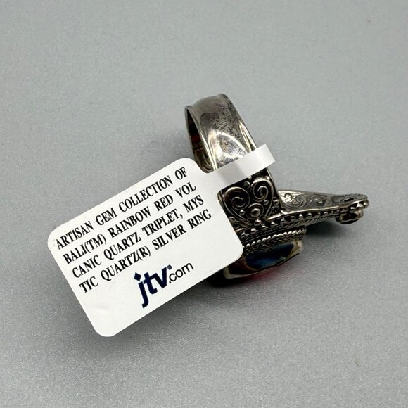 Sarda Artisan Gem Rainbow Red & Mystic Quartz Triplet Sterling Silver Ring Size - Picture 5 of 9